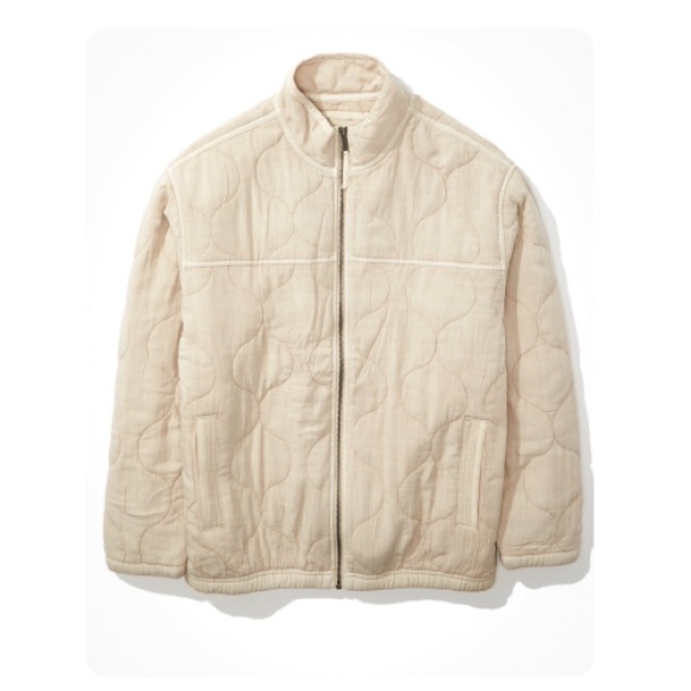 American Eagle Outfitters Cream Quilted Bomber Jacket
